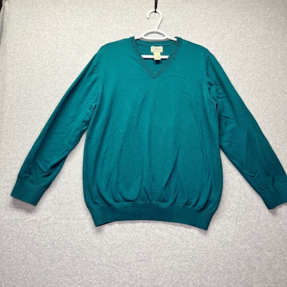 L.L Bean Men’s‎ Cotton Cashmere V-Neck Sweater Marled Green Blue size XXL